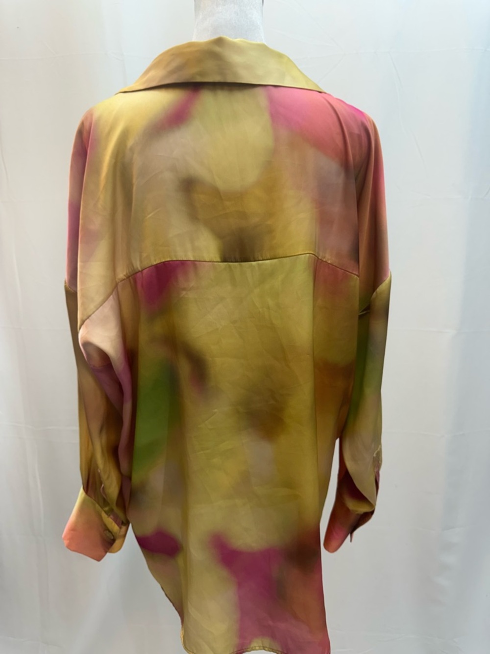 Zara Yellow Pink Green Watercolor single Button-Front Pull Over Blouse S - Picture 4 of 4